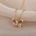 Collar de Mariposa de Cristales Lila y Acero Inoxidable
