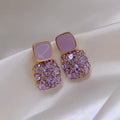 Pendientes Colgantes de Piedra Sintética y Rhinestones Morados Brillantes