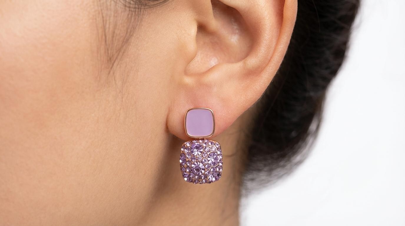 Pendientes Colgantes de Piedra Sintética y Rhinestones Morados Brillantes