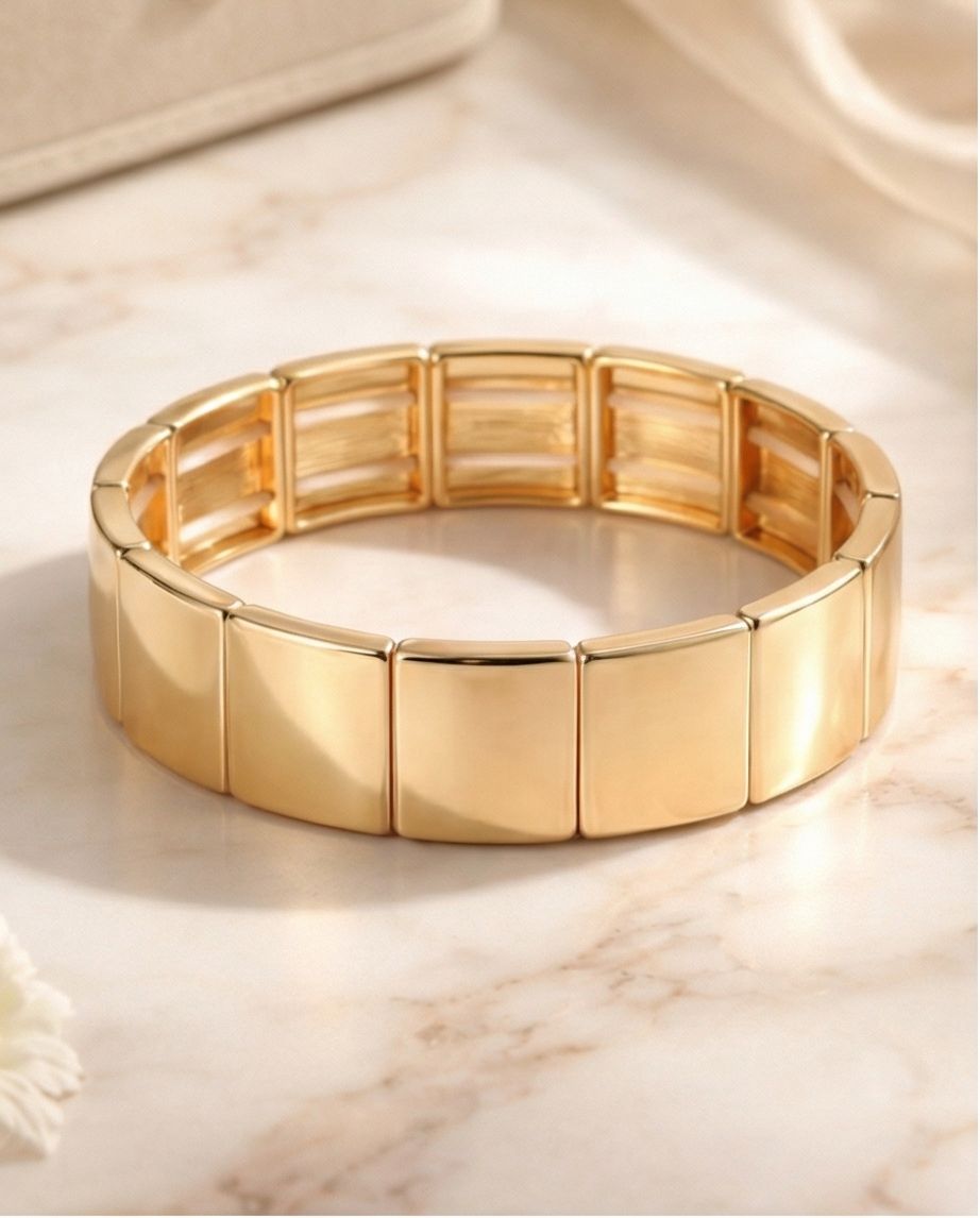 Pulsera elástica curva de Metal brillante Cuadrado