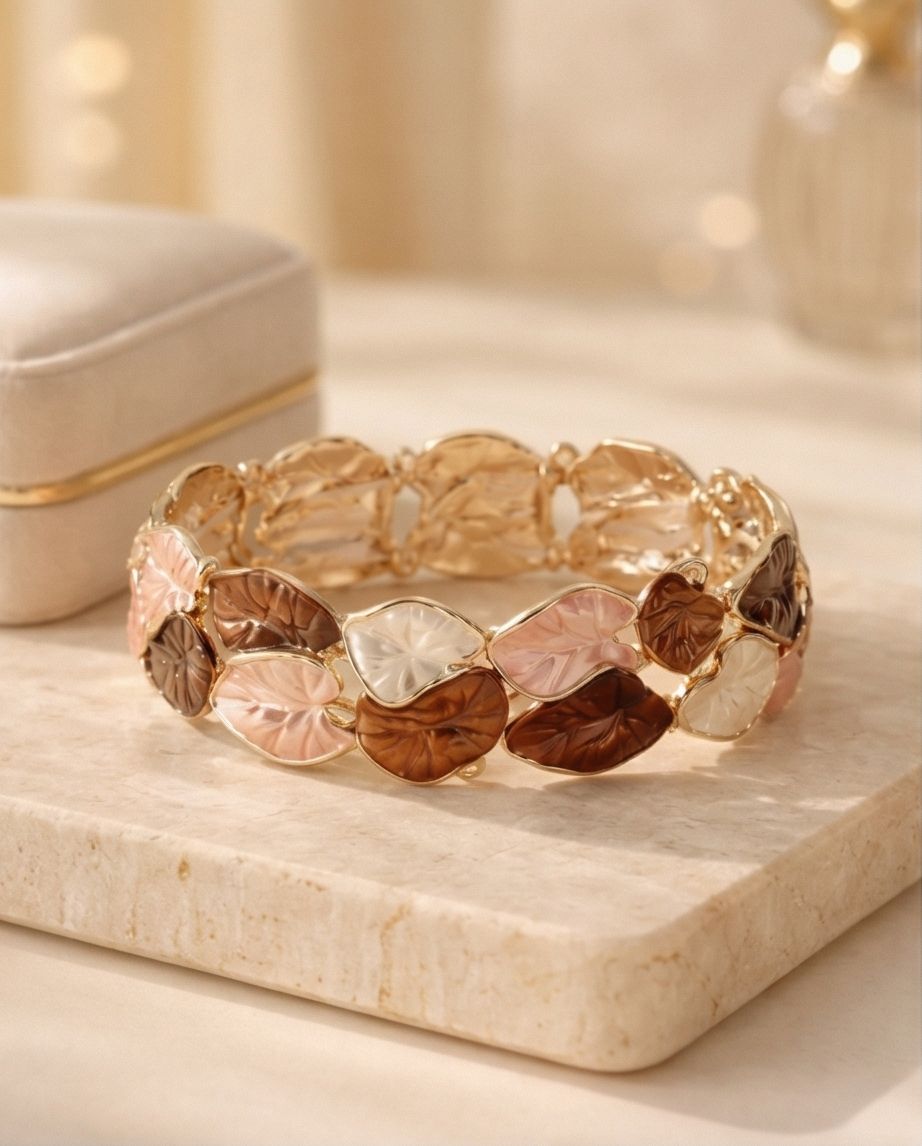 Pulsera Elegante de Inspiración Vintage con Diseño de Hoja