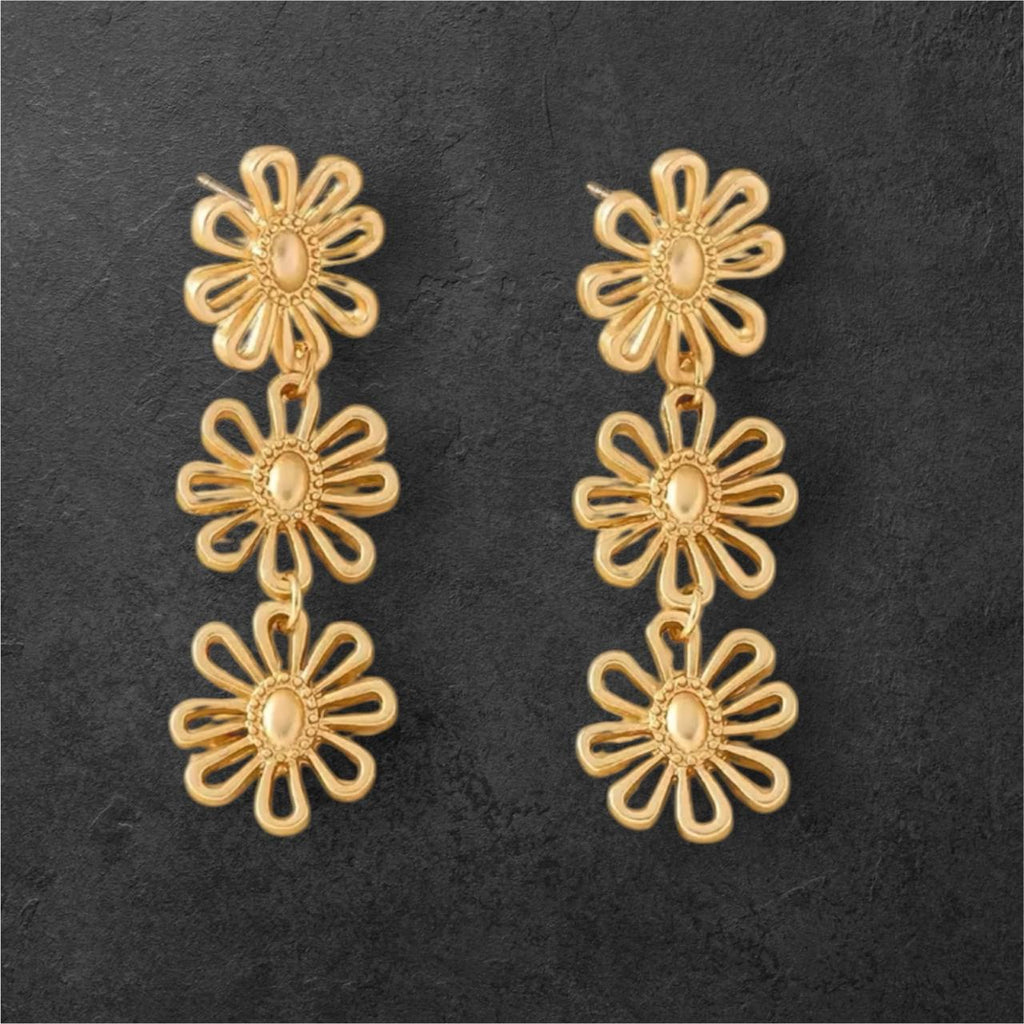 Pendientes Flor Doble/Triple Dorada