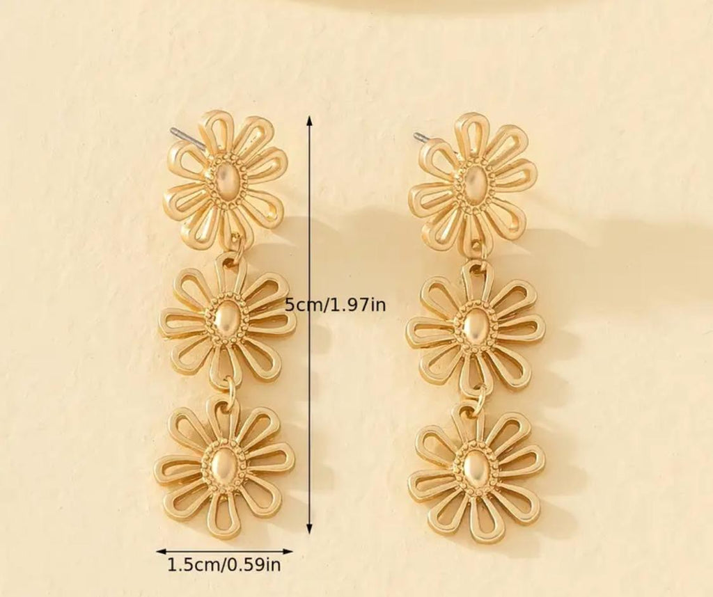 Pendientes Flor Doble/Triple Dorada