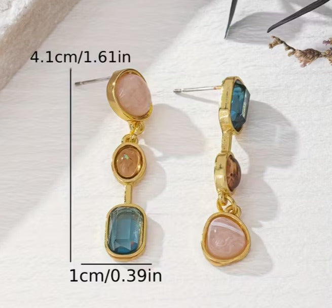 Pendientes Elegantes con Piedras en Tonos Rosa y Azul