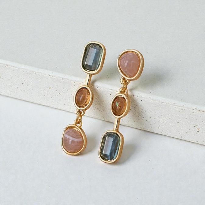 Pendientes Elegantes con Piedras en Tonos Rosa y Azul