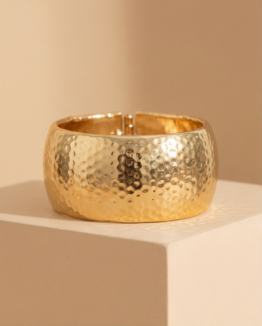 Pulsera de Metal con Apertura Ancha, Baño de Oro